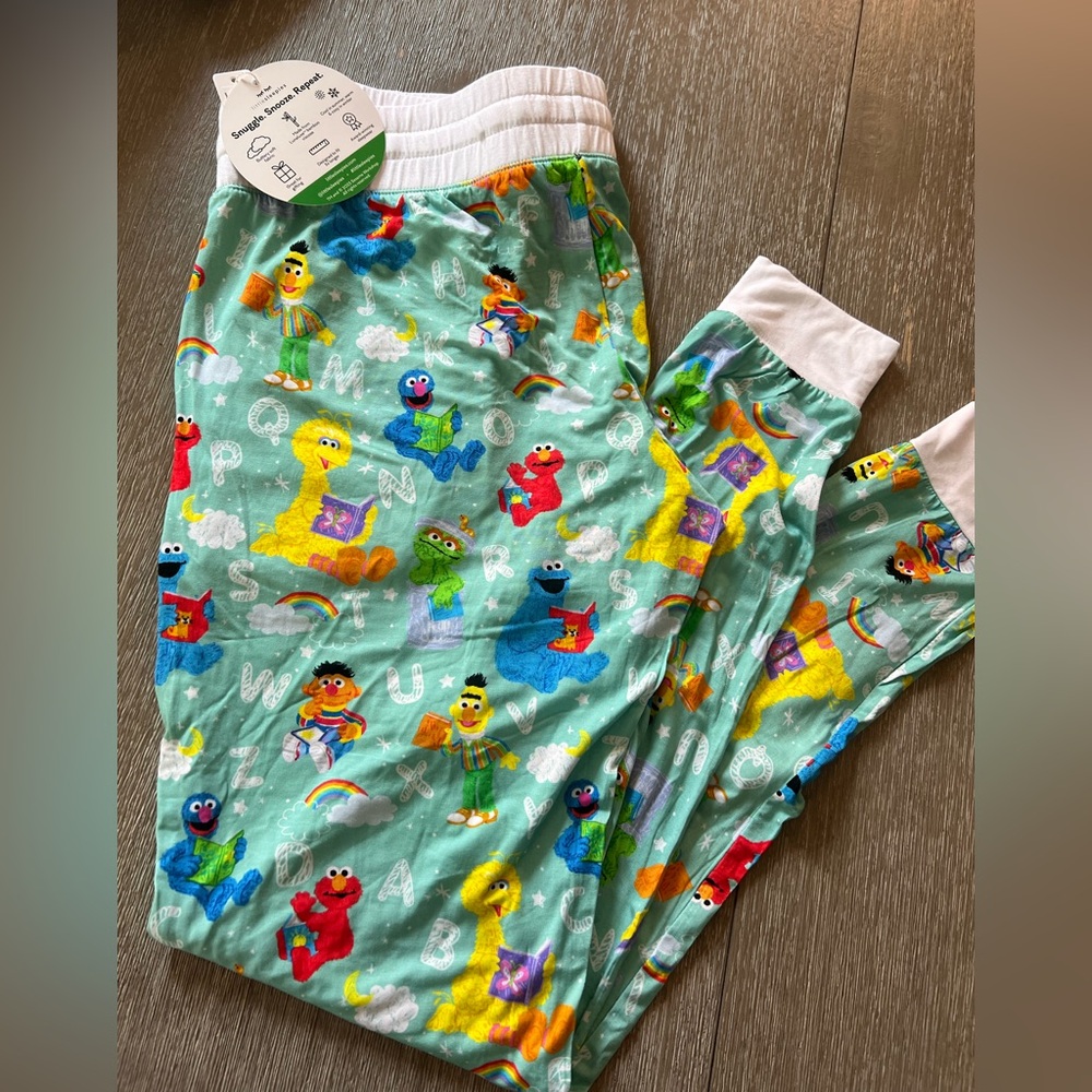 Little Sleepies Sesame Street Pajama Bottoms - Green with Colorful Characters